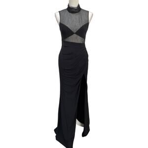 Ieena for Mac Duggal Mesh High Neck Maxi Gown Women's Size XS Black